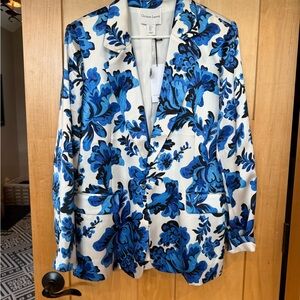 Christian Lacroix Blue and White Floral Blazer silky/satin - size large